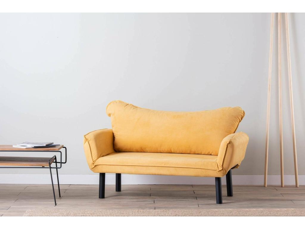 Sofá cama 2 plazas Dmontervin, Sofá transformable, Sofá para invitados, Sillón cama con almacenaje, 140x65 h70 cm, Amarillo