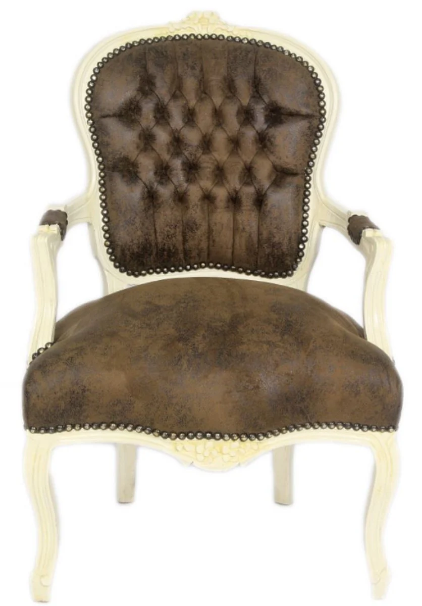 Baroque salon chair set brown / cream 60 x 50 x H. 93 cm - 4 handmade salon chairs with leather look - baroque furniture
