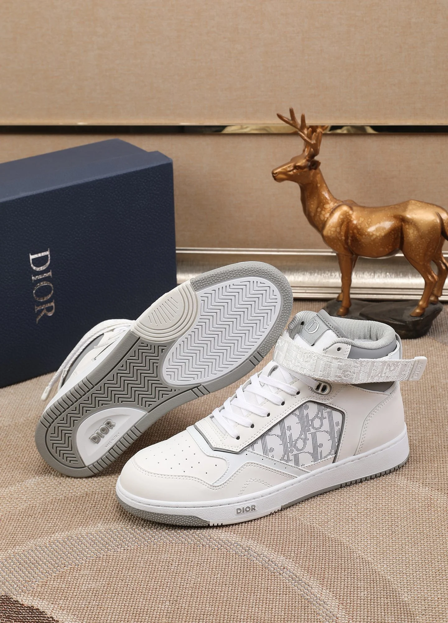 Dior Men's High Top Sneakers with Oblique Pattern and Adjustable Strap - Sneaker Replica Workshop