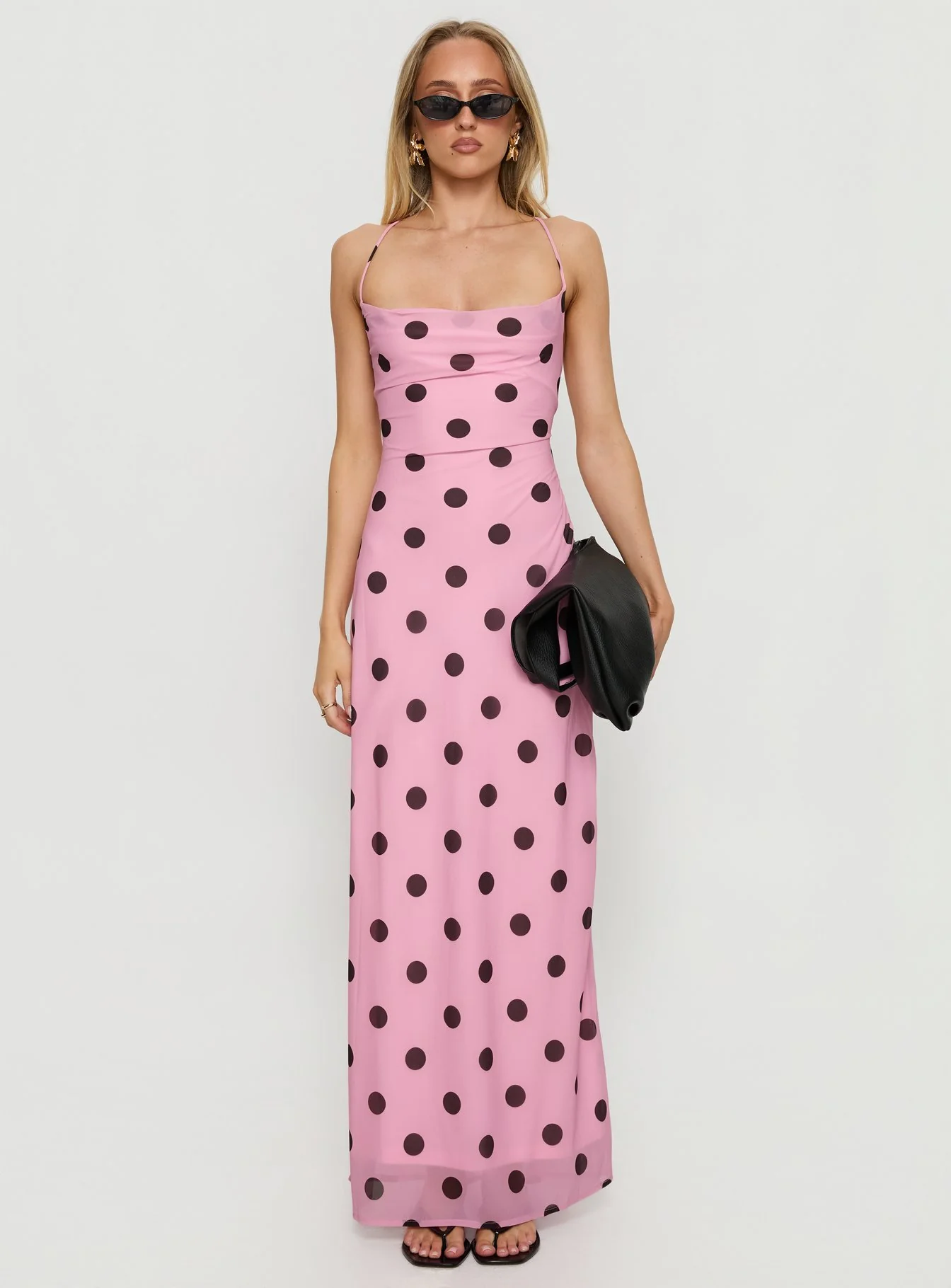 Celena Maxi Dress Pink / Brown Polka Dot