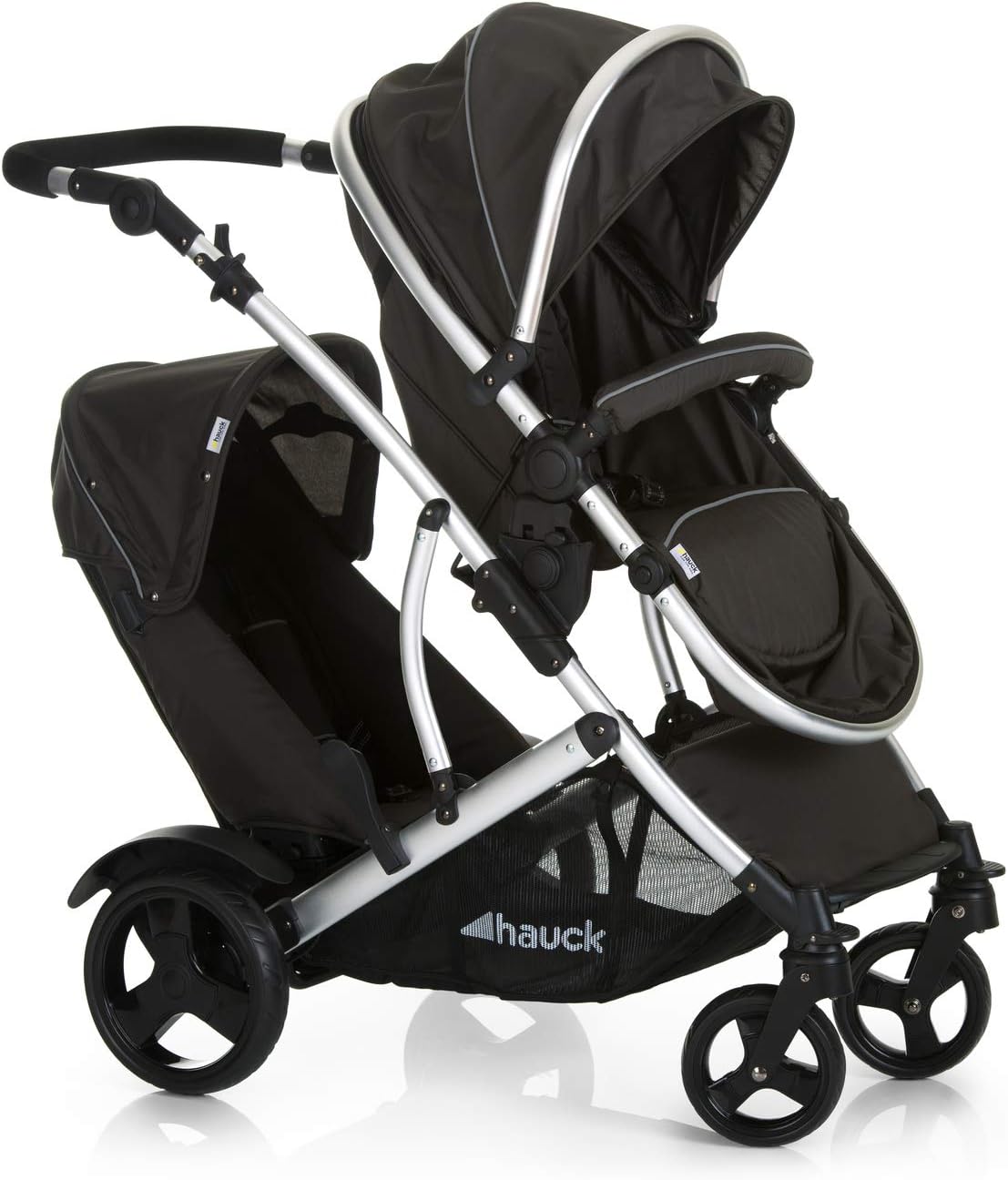 hauck Duett 2 Twin Stroller, Reversible Twin Stroller, Twin Baby Stroller, Adjustable Handlebar, Rain Cover Included, Schwarzwald