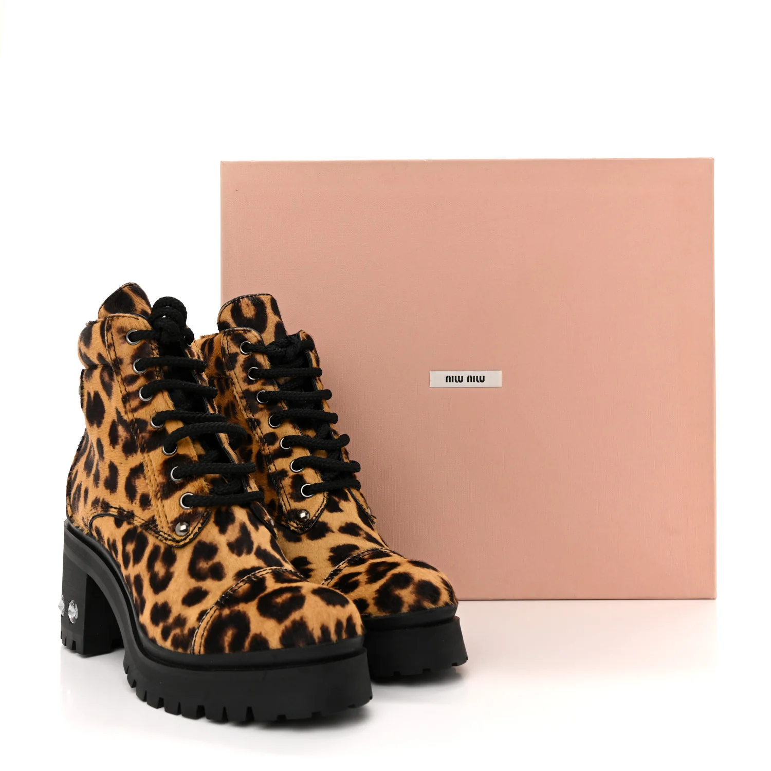 Cavallino Calf Hair Leopard Lace Up Boots 37.5 Miele - Top Club