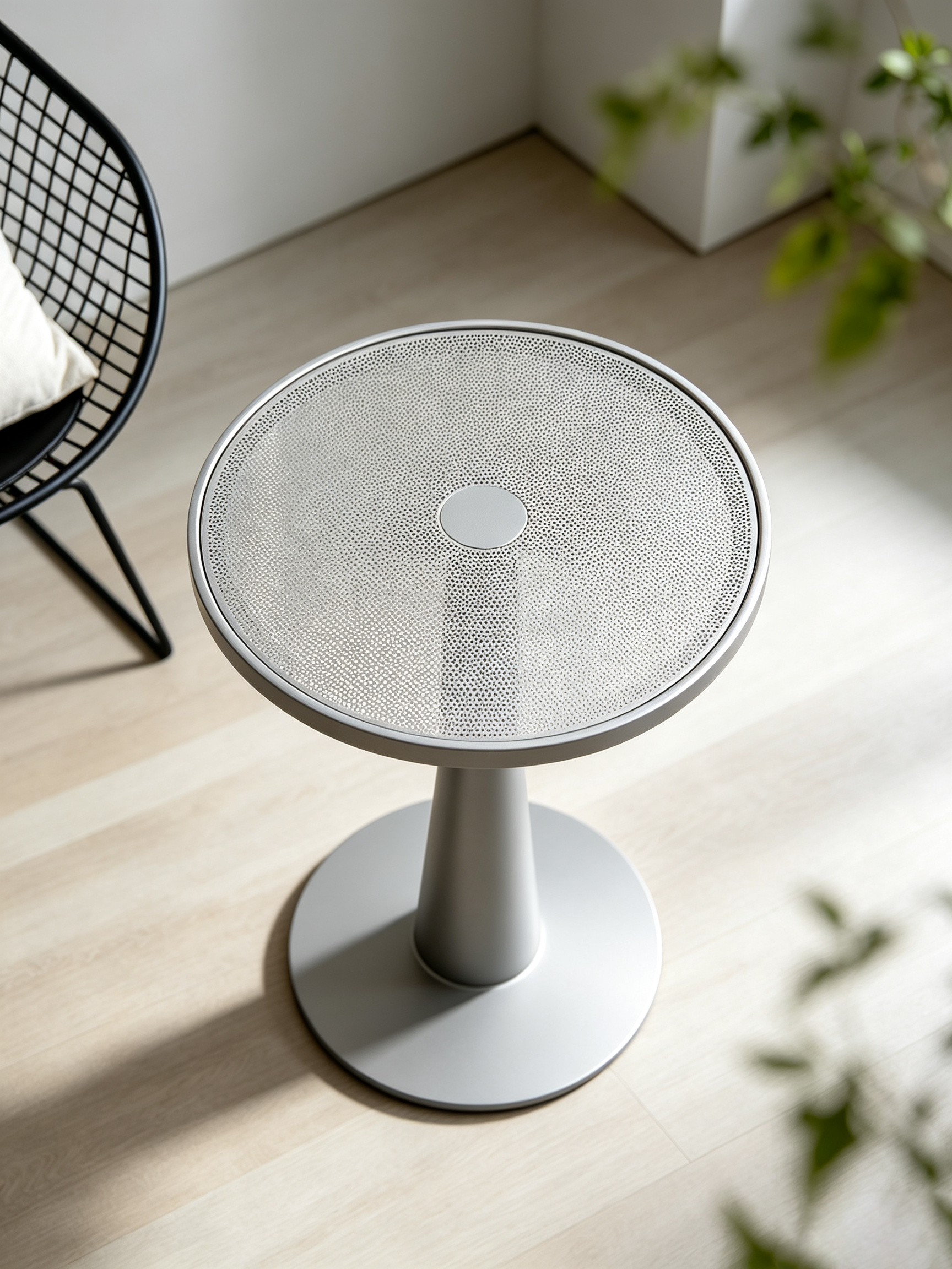 Grey Metal Round Perforated Side Table