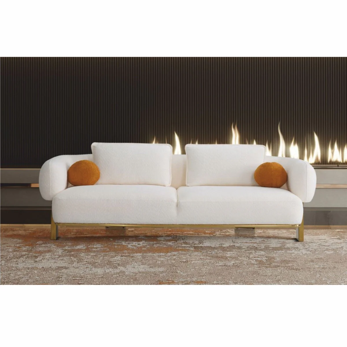 Luxury living room & hotel sofa white / gold 250 cm - luxury furniture