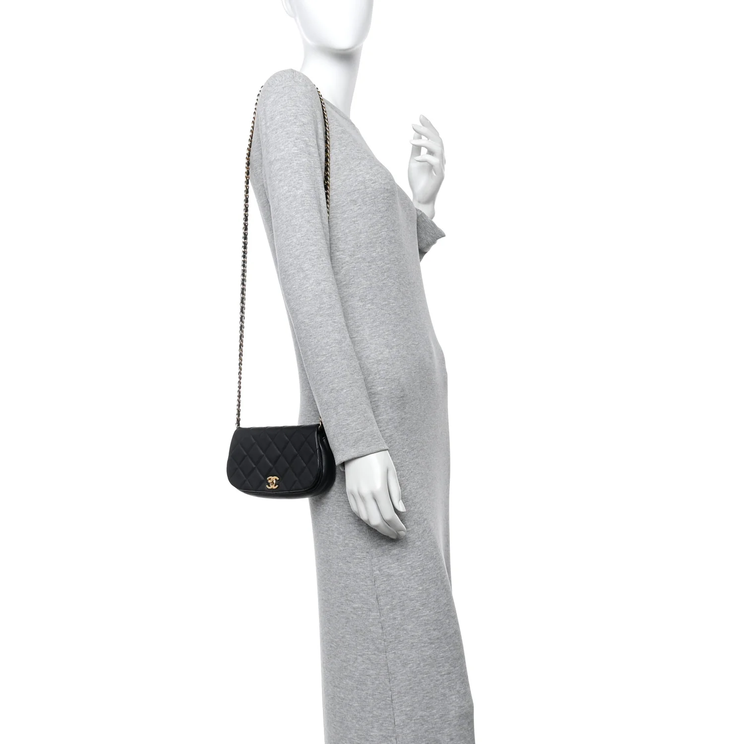 Calfskin Quilted Coco Mail Clutch With Chain Black