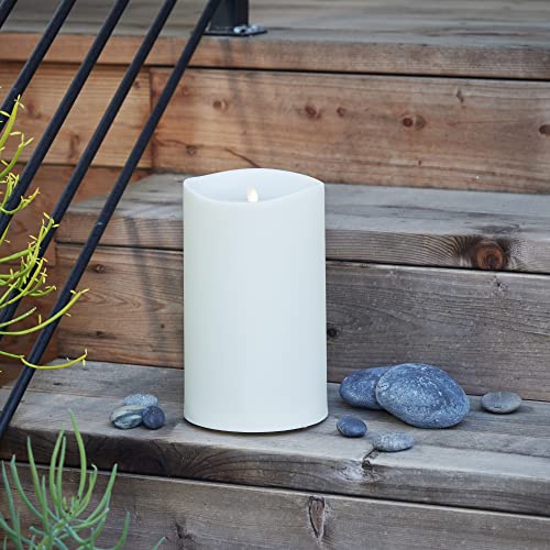 Luminara Realistic Artificial Moving Flame Outdoor Pillar Candle - Moving Flame LED Battery Operated Lights for Outside Christmas, Halloween - Remote Ready - Remote Included - Ivory - 6