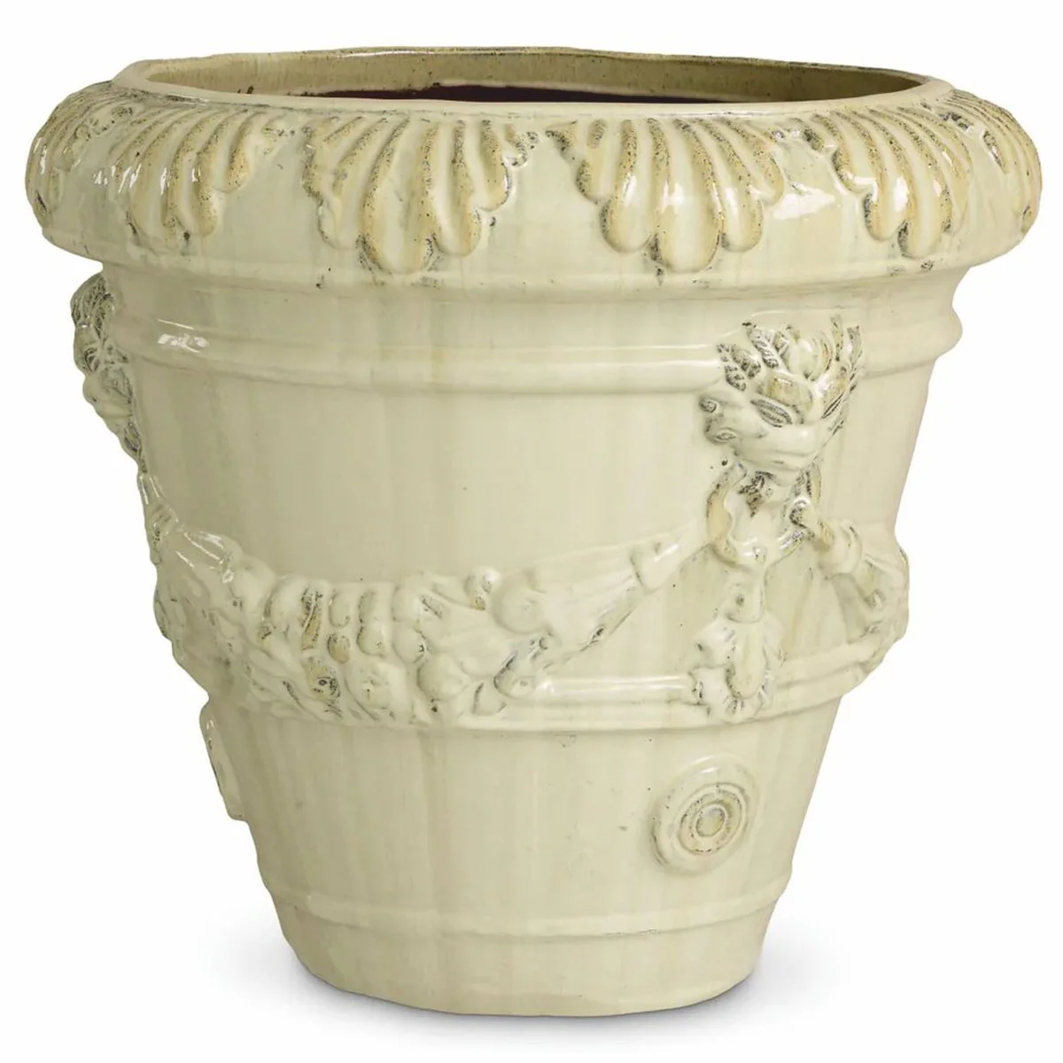 Luxury baroque ceramic flower pot antique sand color Ø 60 x H. 56 cm - garden decoration