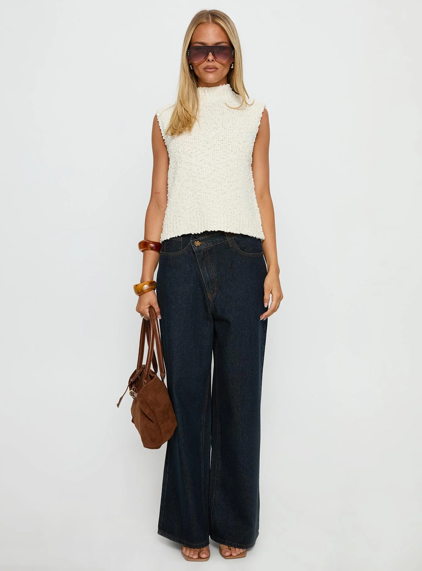 Lanette High Neck Sleeveless Top Cream