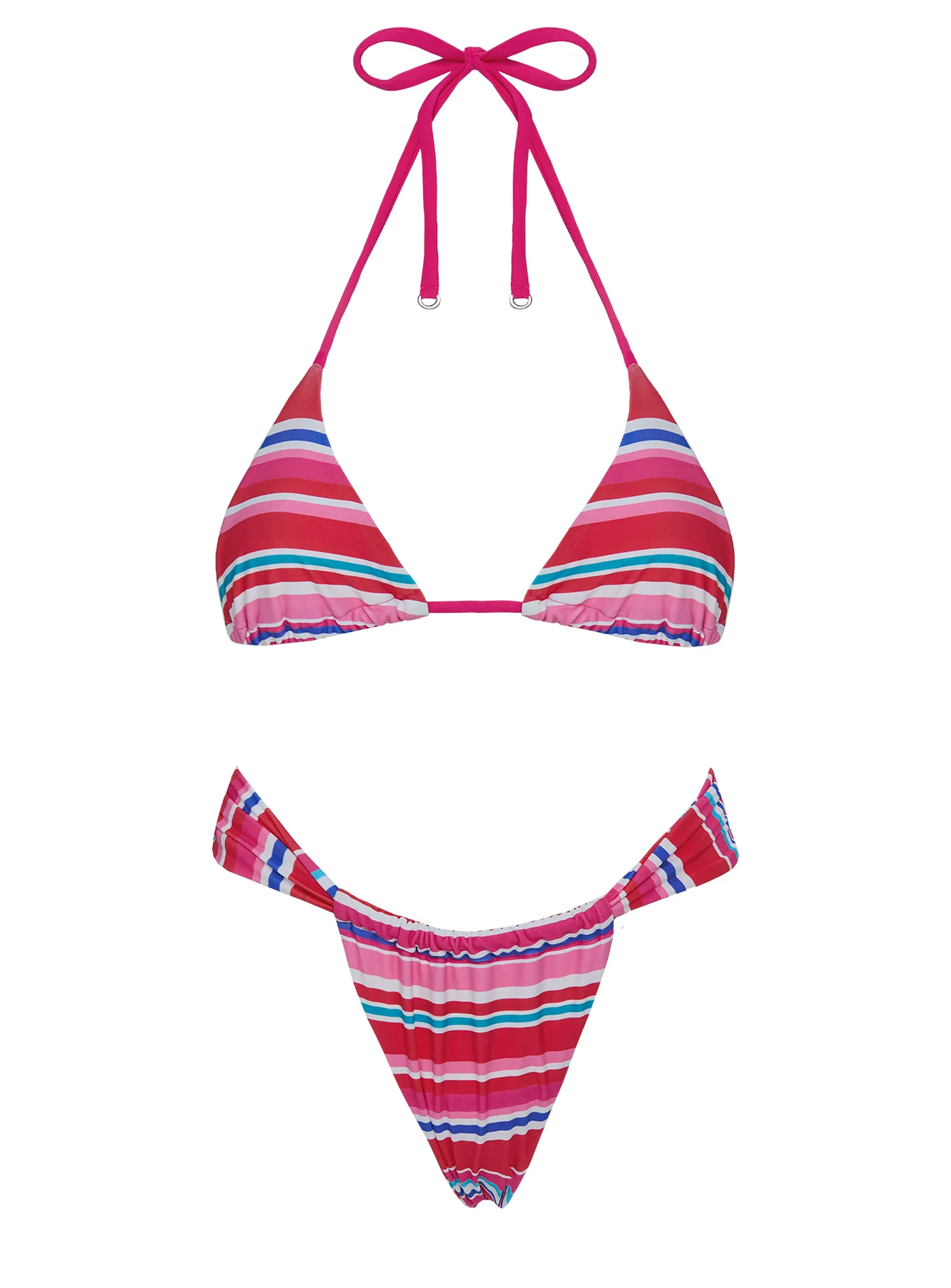Summer Season Ruched Side Bikini Bottoms Pink / Blue Stripe
