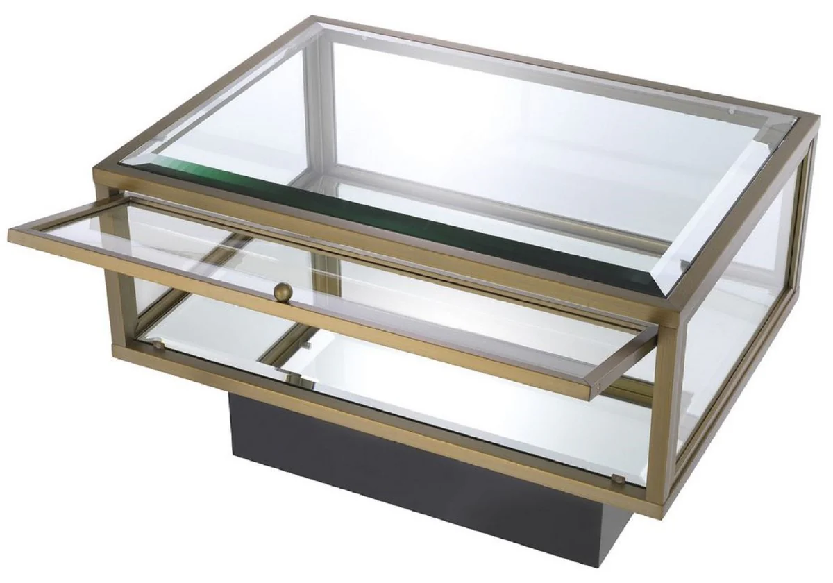 Luxury side table brass / black 70 x 50 x H. 46 cm - Rectangular stainless steel table with glass tops and mirror glass base - Luxury living room & hotel furniture
