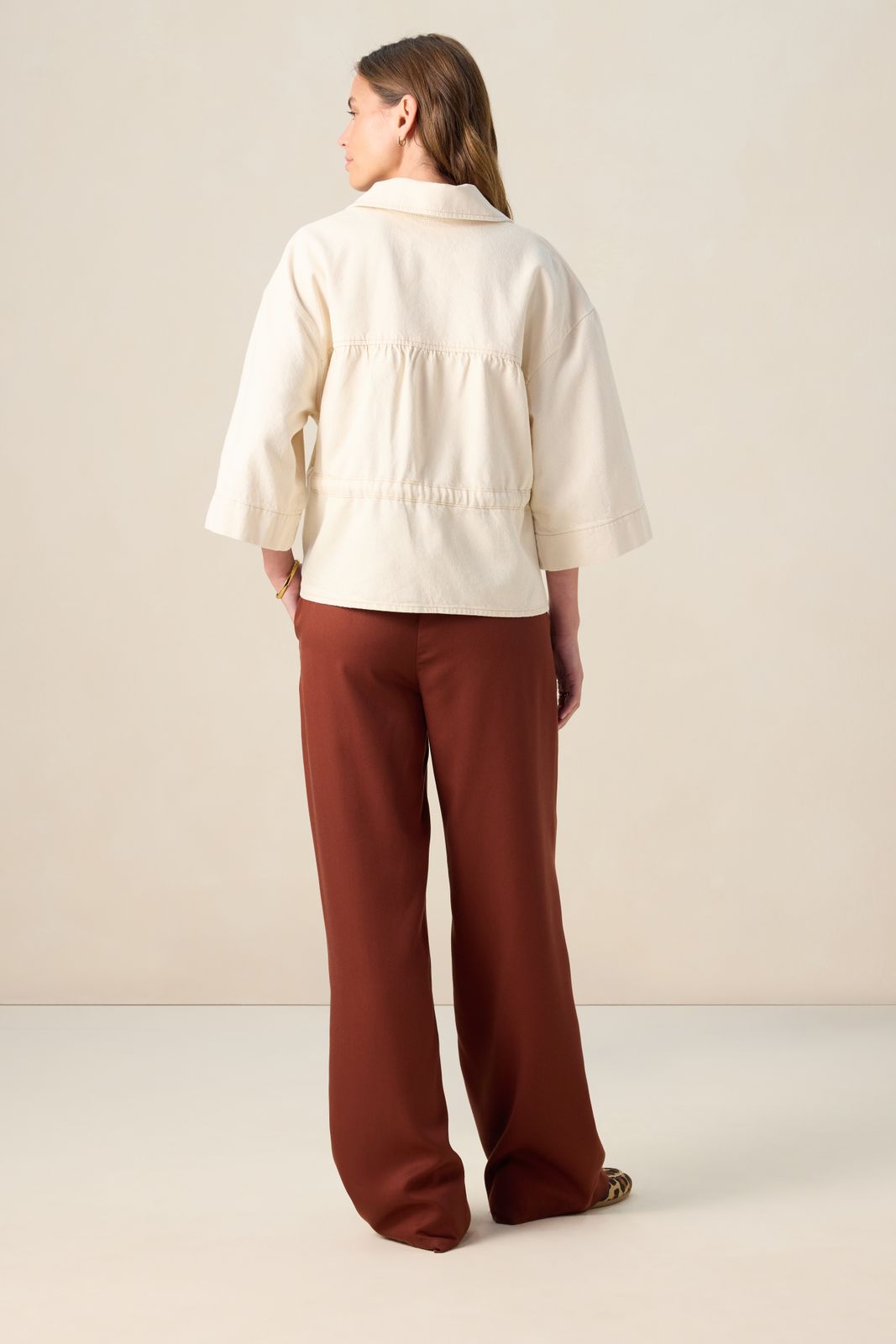 Donkerbruine high waist wide leg broek