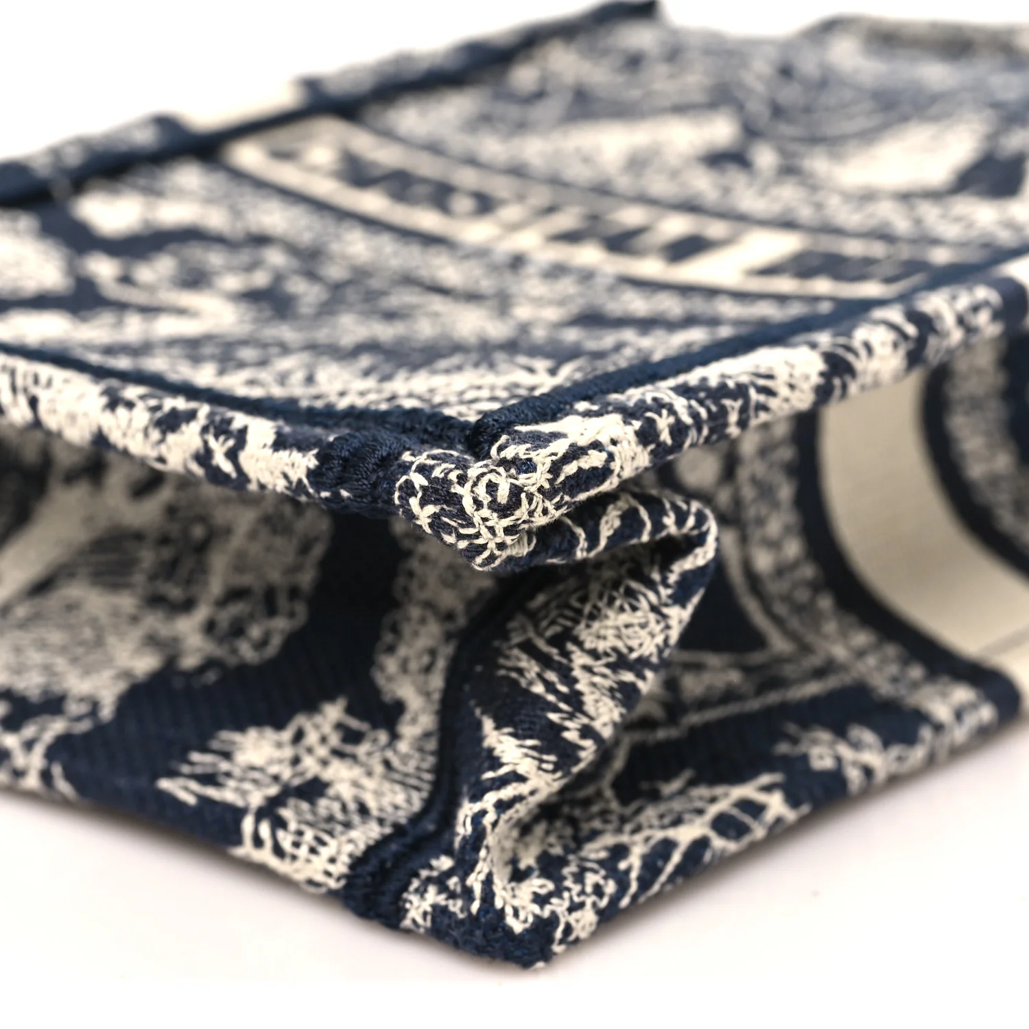 Canvas Toile de Jouy Reverse Embroidered Mini Book Tote Phone Bag Blue - Top Club