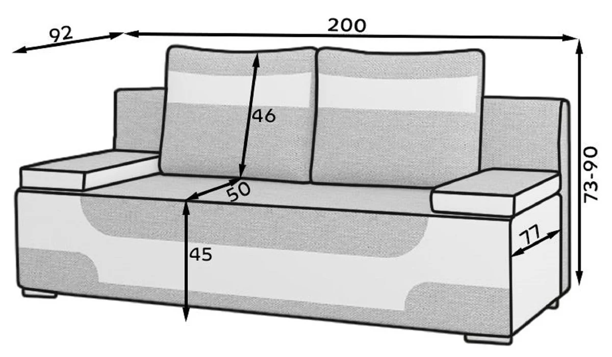 Luxury sofa bed gray / white / silver 200 x 92 x H. 90 cm - living room sofa with sleeping function - living room furniture - luxury furniture - luxury interior