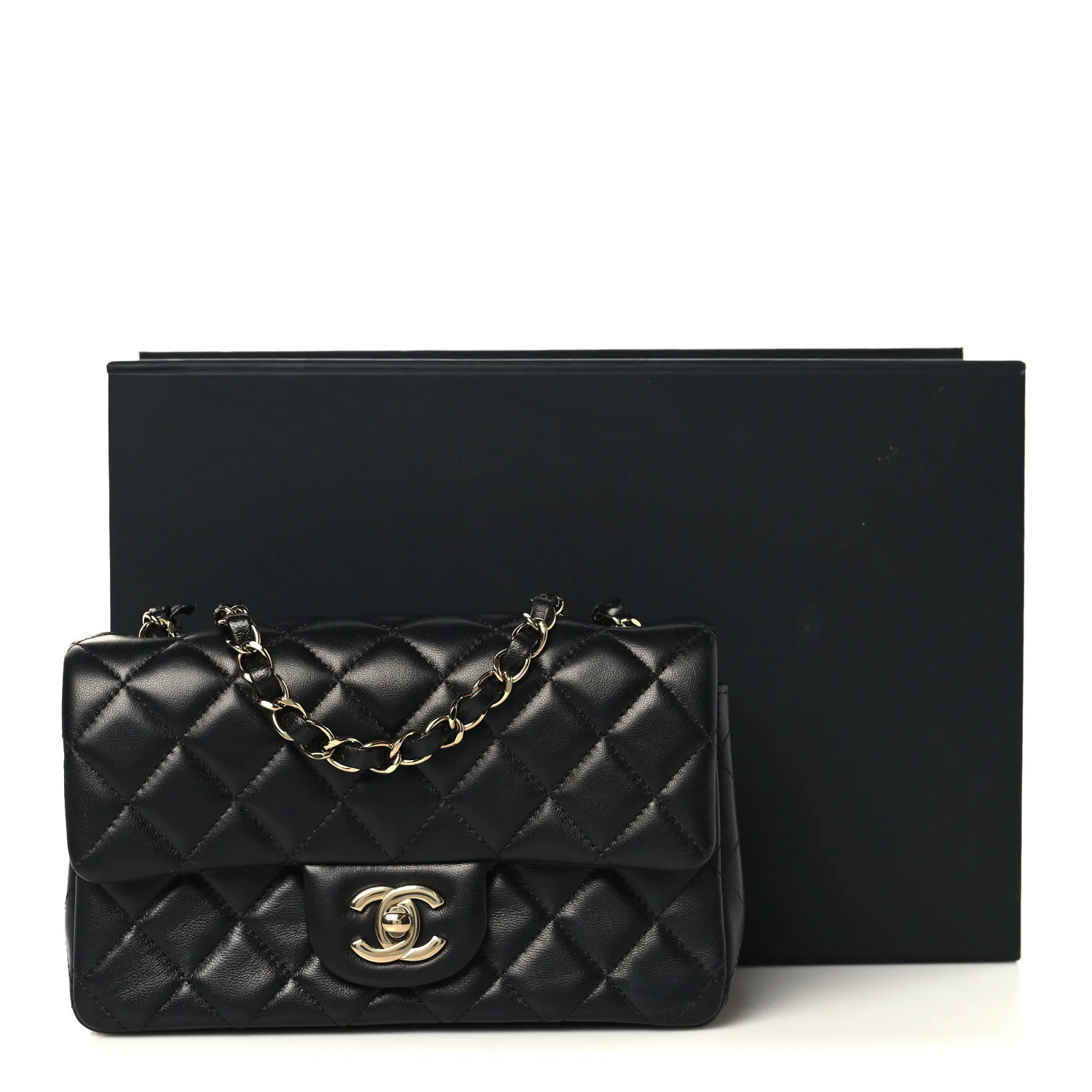 Lambskin Quilted Mini Rectangular Flap Black - Top Club