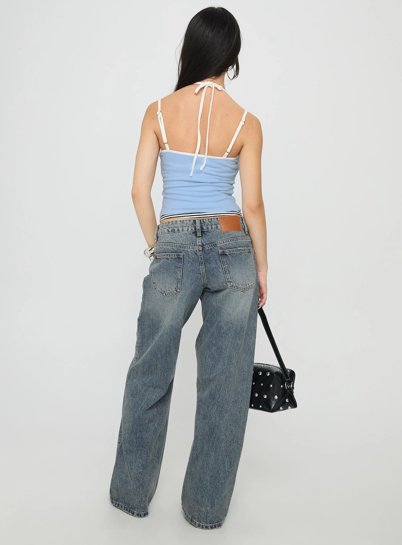 Franki Halter Layered Top Blue Multi Stripe