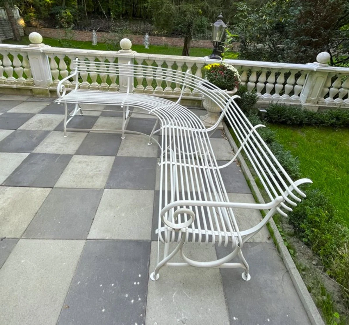 Art Nouveau garden bench 250 x 210 x H. 90 cm - Curved wrought iron bench - Art Nouveau