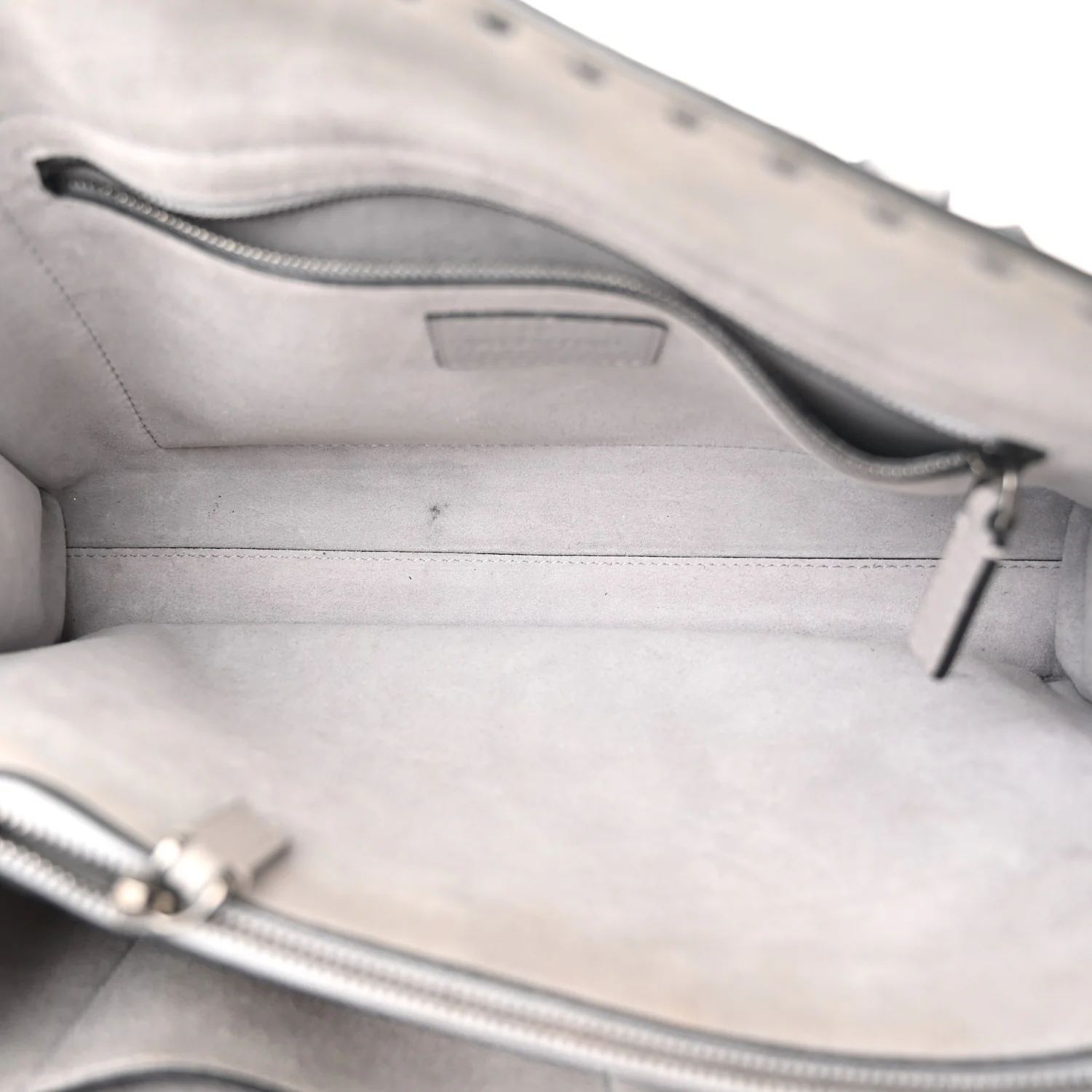Grained Calfskin Medium Rockstud Double Handle Horizontal Tote Pastel Grey - Top Club