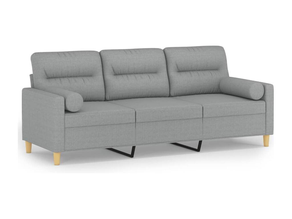 Sofá de 3 plazas - tela gris - con cojines - 180cm