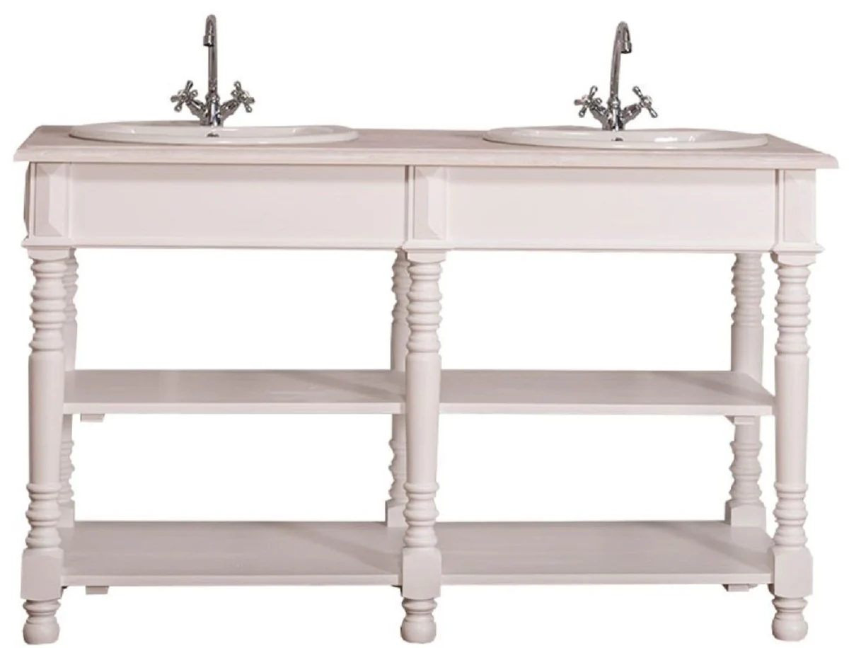 Country house style double washbasin cabinet white / light gray 150 x 54 x H. 90 cm - solid wood washbasin - bathroom furniture in country house style