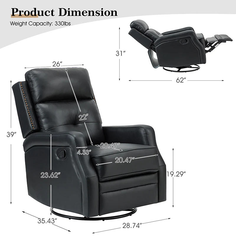Benito 28.74" Wide Genuine Leather Swivel Rocker Recliner