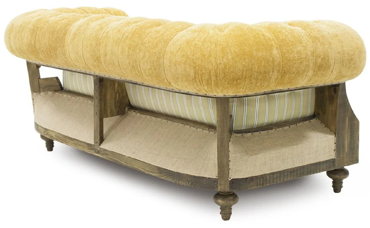 Luxury Chesterfield sofa yellow / beige / brown 215 x 100 x H. 72 cm - living room sofa - hotel sofa - living room furniture - Chesterfield furniture - luxury furniture - luxury furnishings