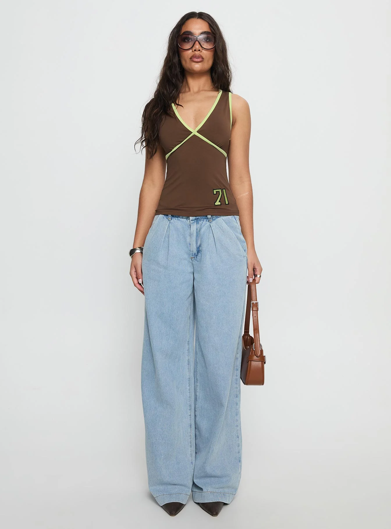 71 Classics V Neck Top Brown