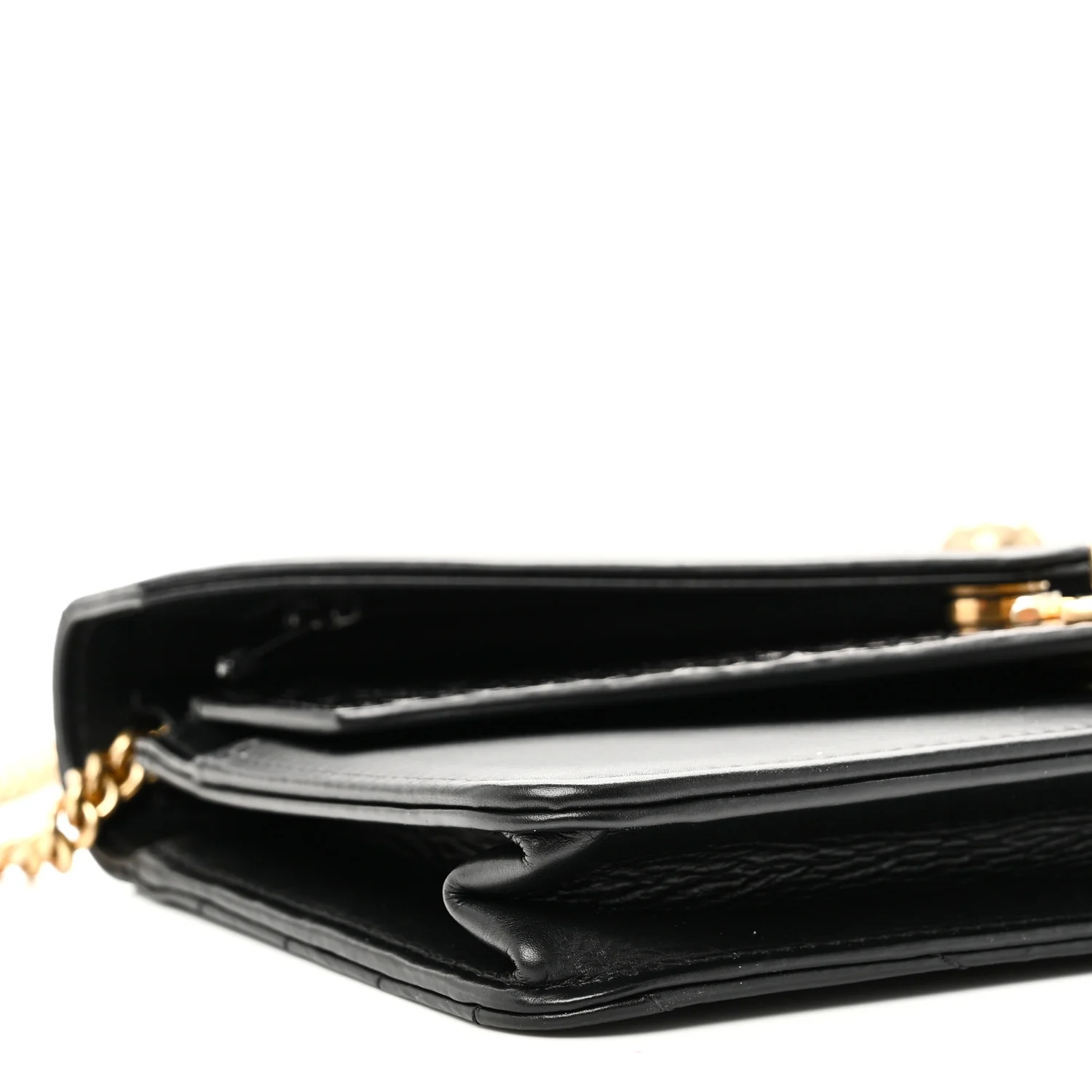 Calfskin Elaphe Double Chevron Mini Wallet On Chain WOC Black - Top Club