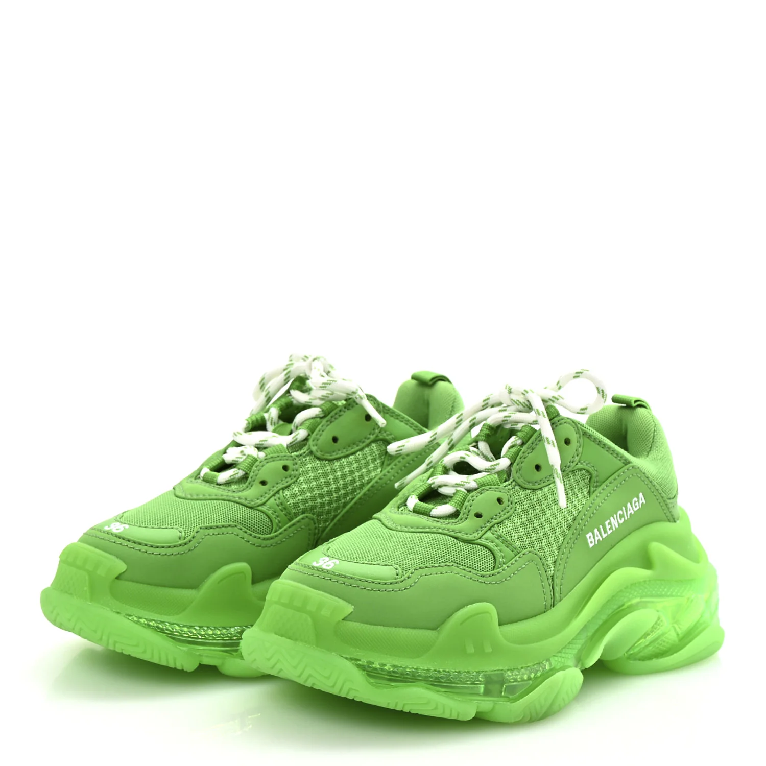 Fabric Mesh Clear Sole Womens Triple S Sneakers 36 Fluo Green - Top Club