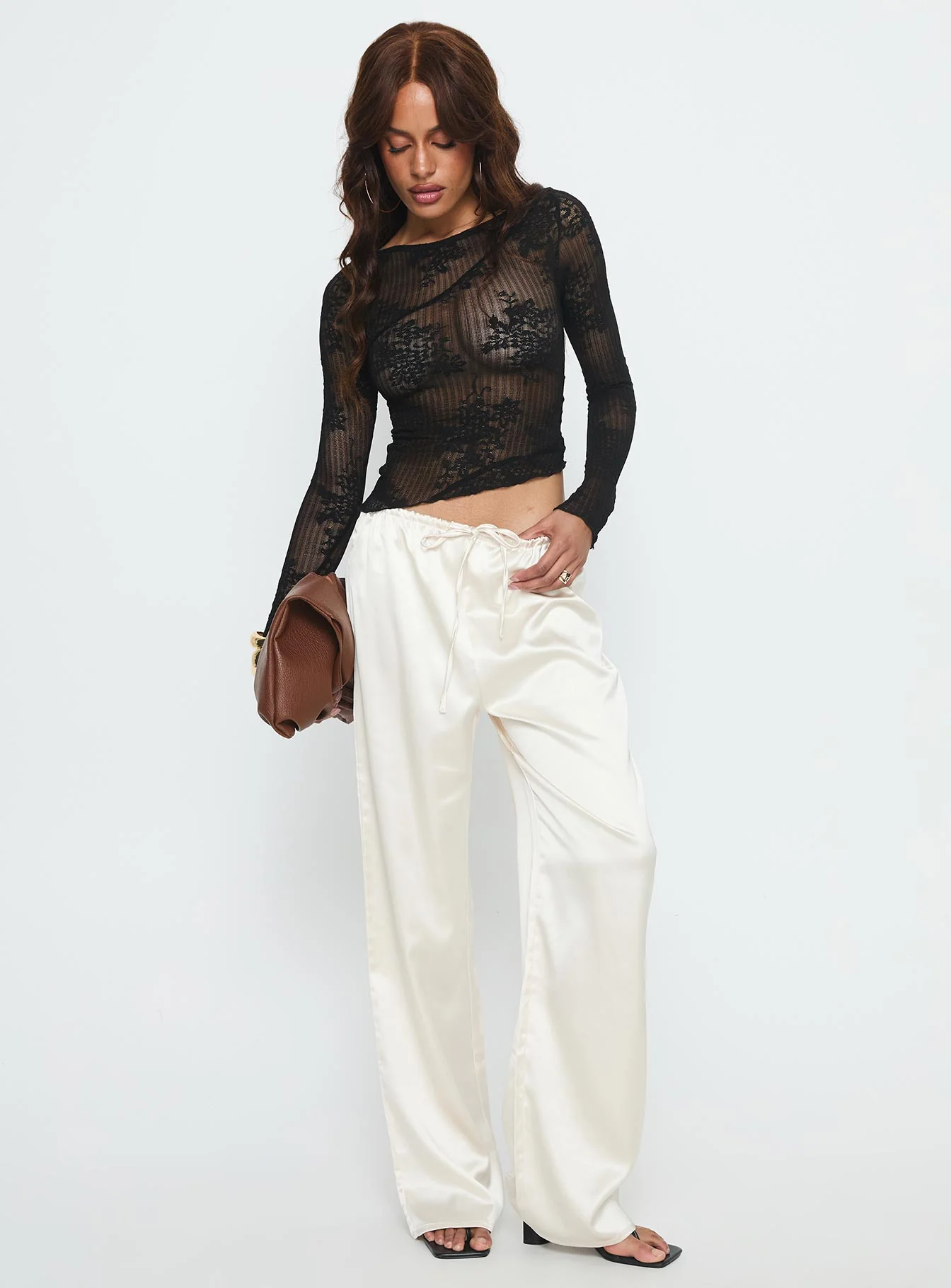 Mellissa Long Sleeve Sheer Textured Top Black