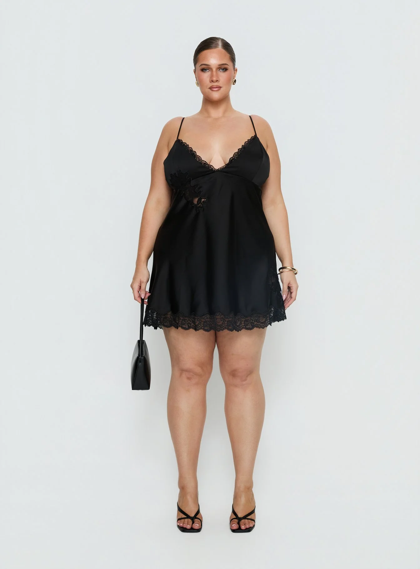 Aloura Spliced Lace Mini Dress Black Curve