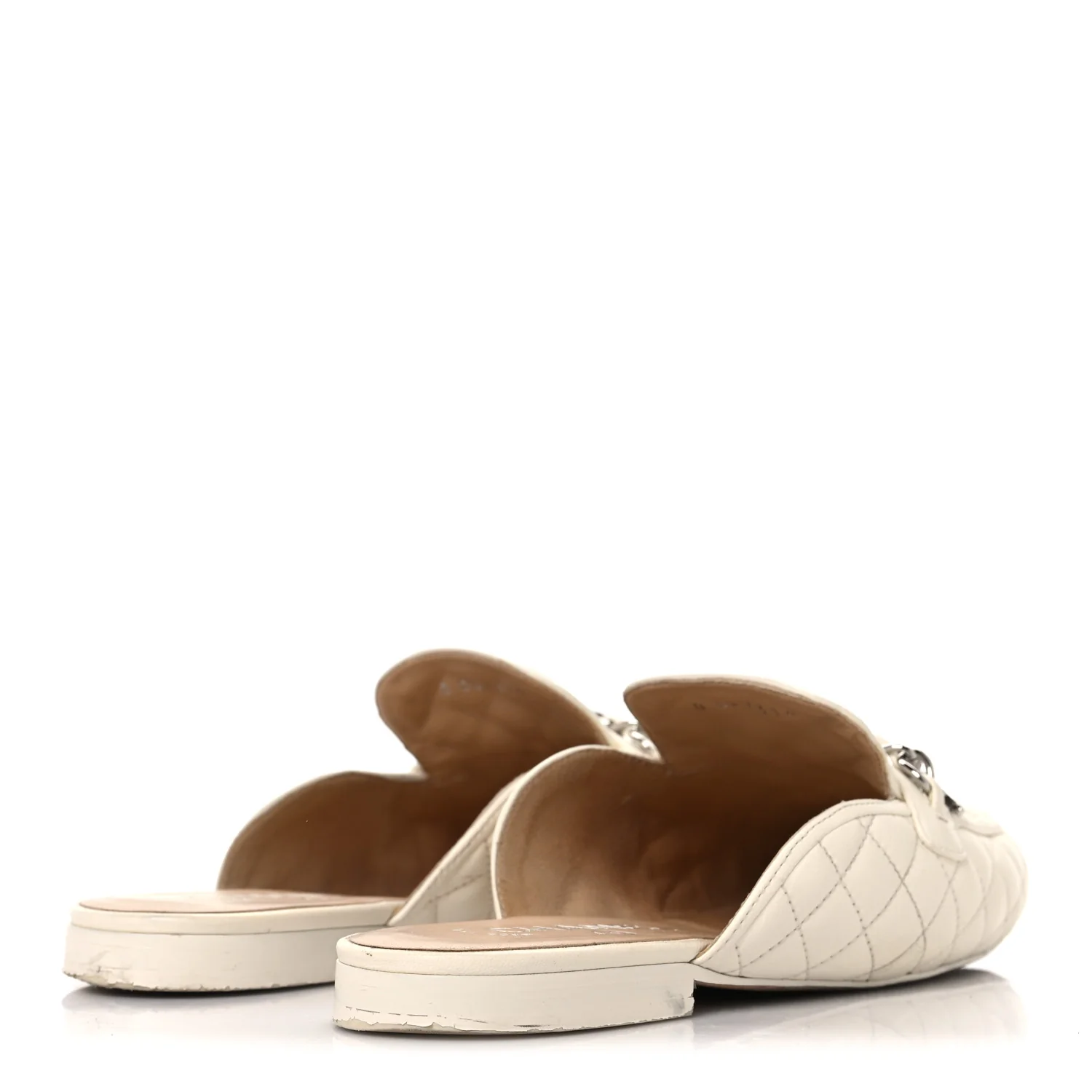 Lambskin Quilted Chain CC Mules 38 White - Top Club
