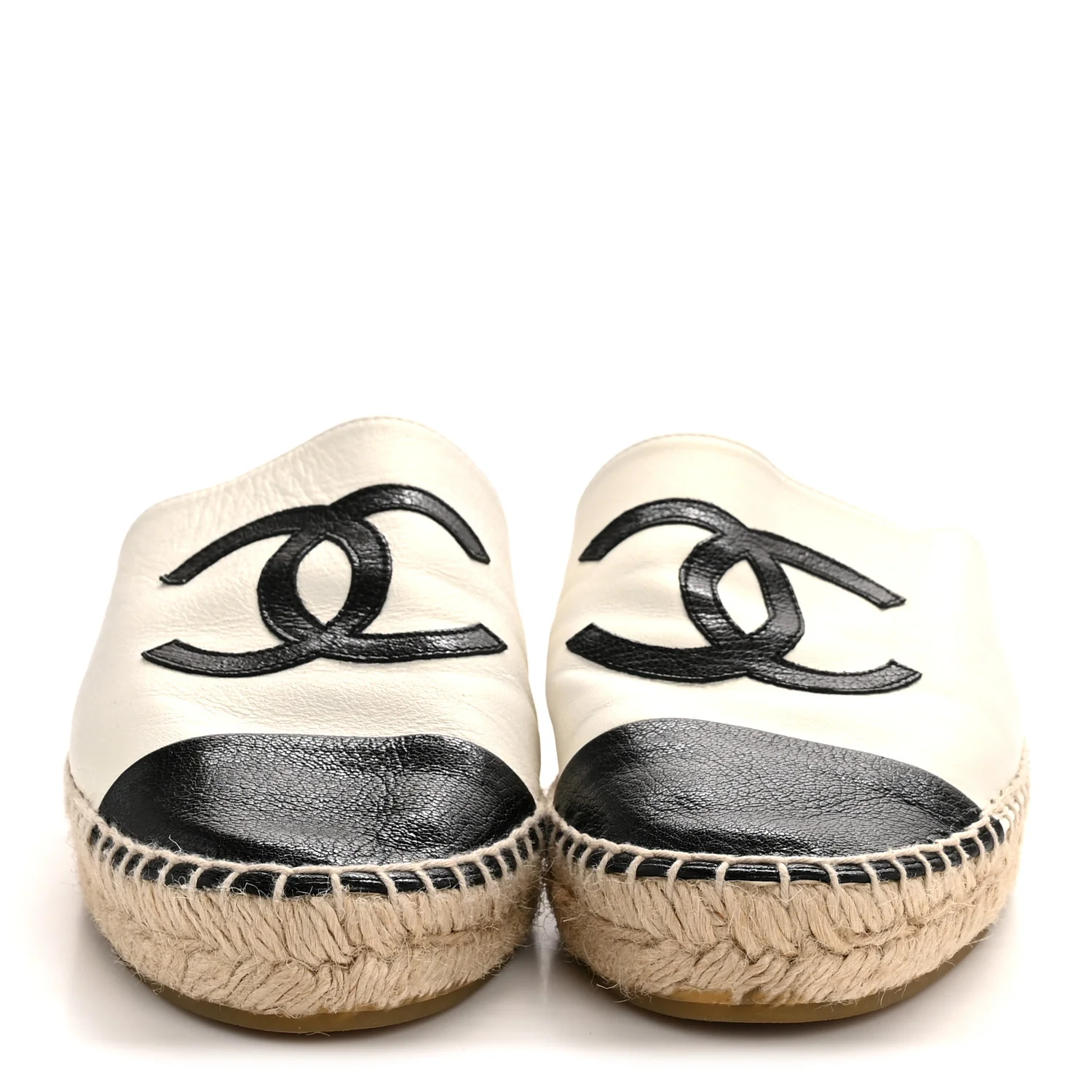 Iridescent Goatskin CC Espadrille Mules 39 Ivory Black - Top Club