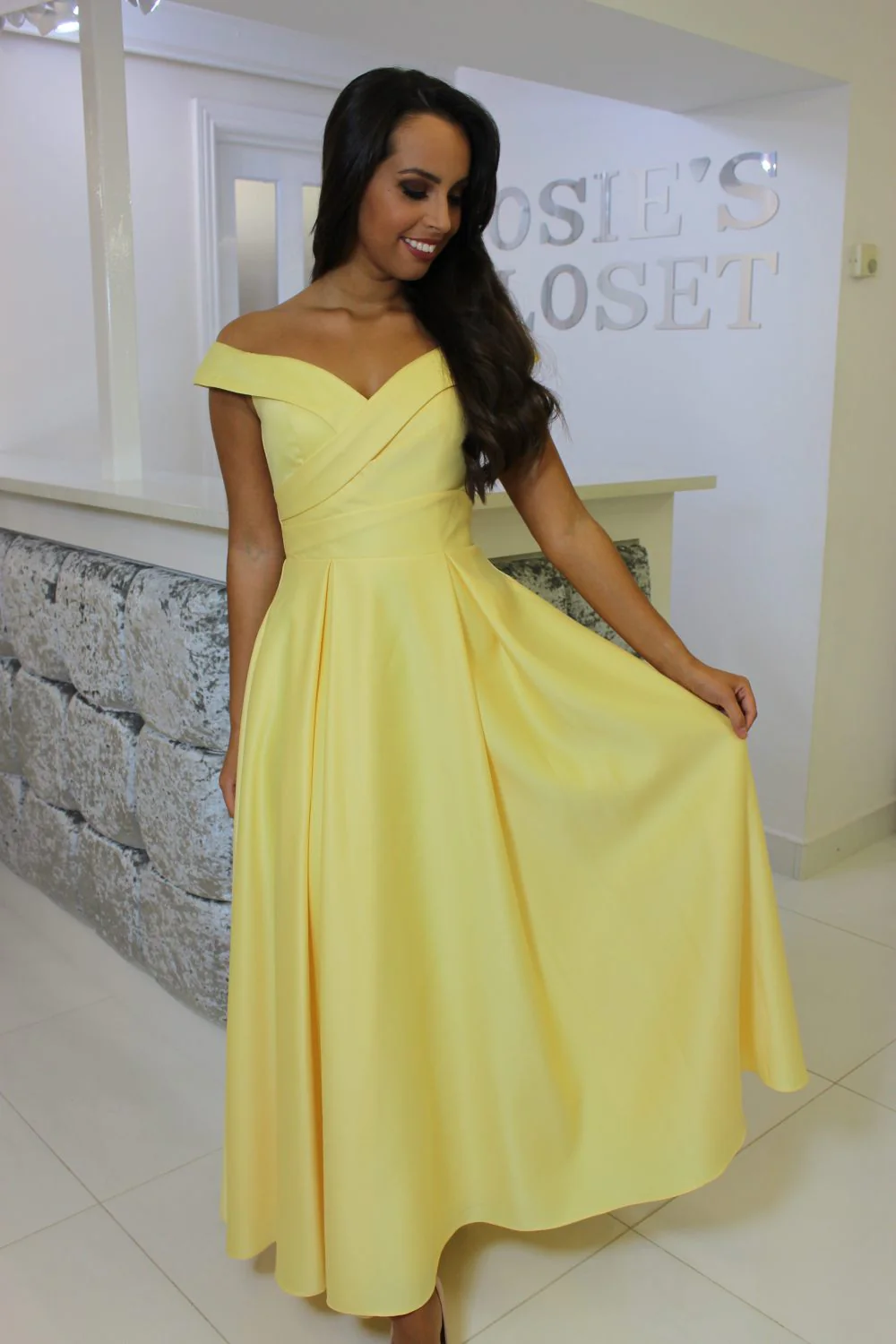 Lemon Midi Bardot Skater Dress