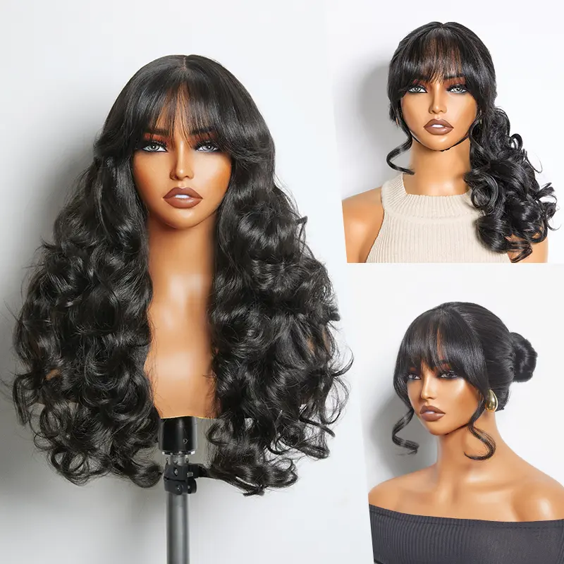 【Blend】 LIVE Frodio Veralux™ Blend Human Hair Glueless Wavy Wig with Bangs Curtain Bang Wig with Realistic Scalp TikTokShopBlackFriday