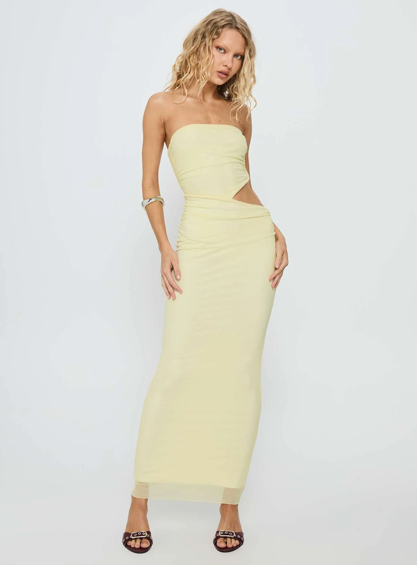 Tyllie Strapless Cut Out Maxi Dress Yellow