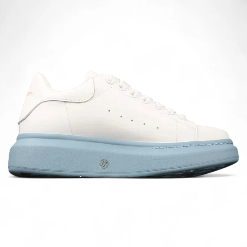 Alexander McQueen Oversized Sneakers – White with Sky Blue Sole - Sneaker Replica Workshop