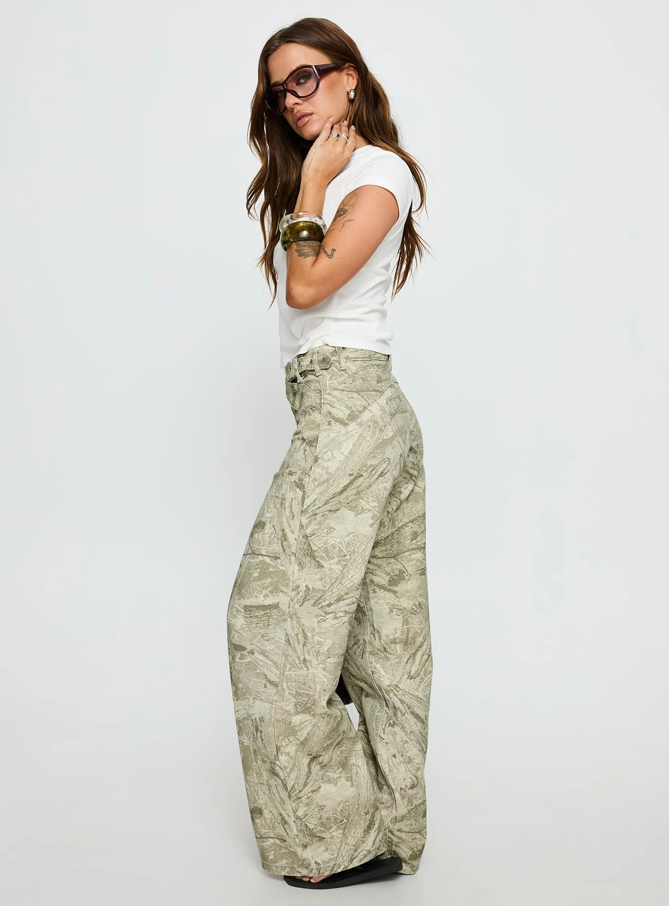 Mckinley Mid Rise Wide Leg Jeans Camouflage