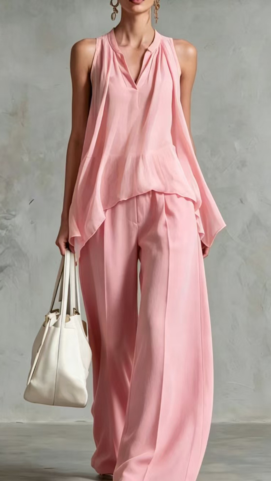 Women's Cotton-Blend Textured Sleeveless Top and Wide-Leg Pants Set - Nordfashionstorm - Women's Clothing, Fashion for You - Nordfashionstorm.com