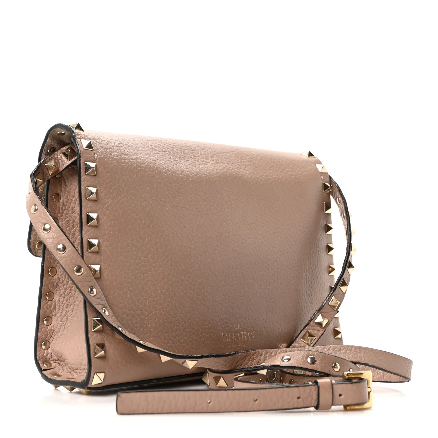 Pebbled Calfskin Medium Rockstud Flip Lock Crossbody Bag Skin Sorbet - Top Club