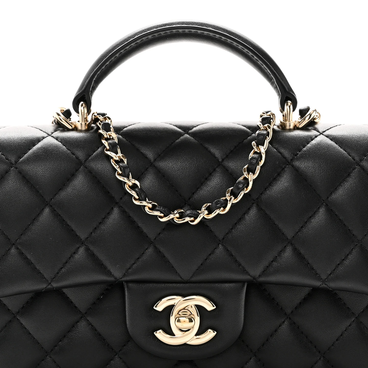 Lambskin Quilted Mini Top Handle Rectangular Flap Black - Top Club