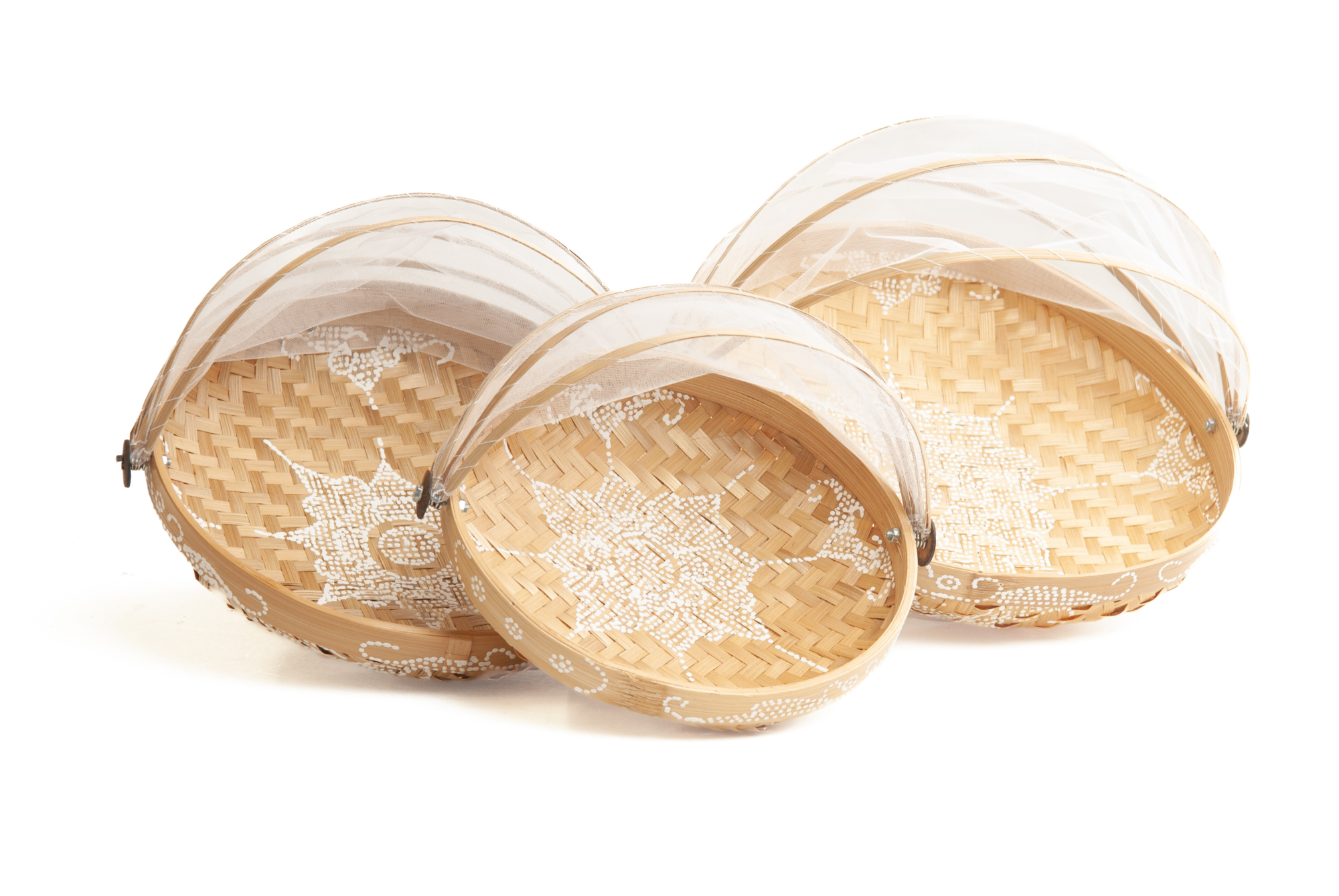 Bamboe vliegenmand - naturel + wit - Large