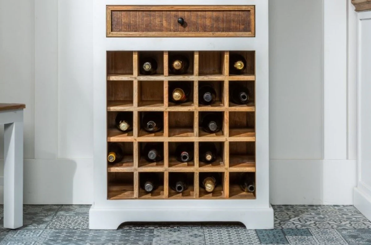 Country house style wine cabinet white / natural colors 72 x 40 x H. 196 cm - handmade solid wood bar cabinet - bar furniture in country house style