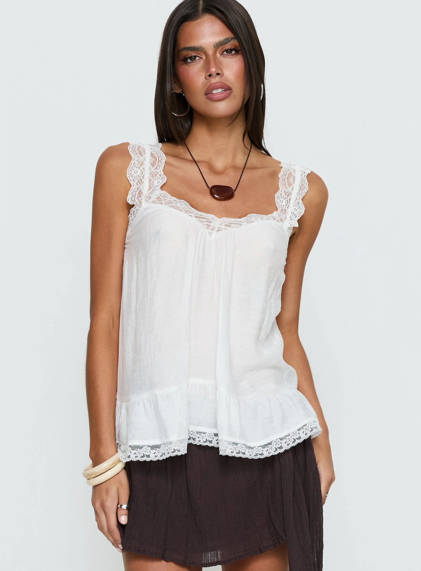 Fever Dream Babydoll Lace Trim Top White
