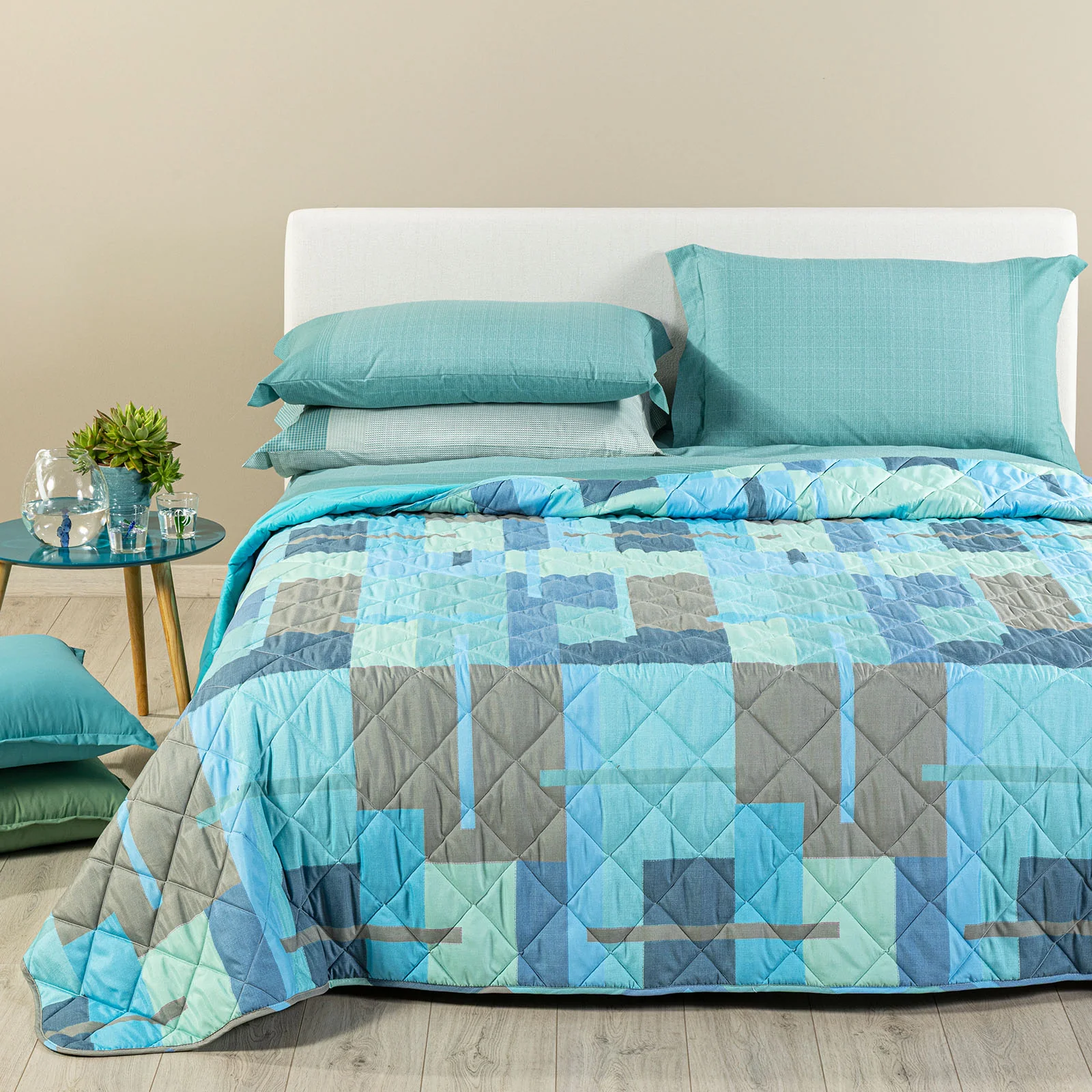 Copriletto Trapuntato In Microfibra Lennox Matrimoniale Anice Modern