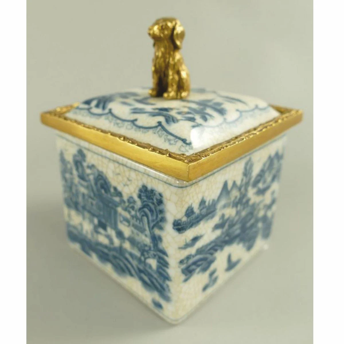 Baroque porcelain sugar bowl with lid cream / blue / brass 10 x 10 x H. 13 cm
