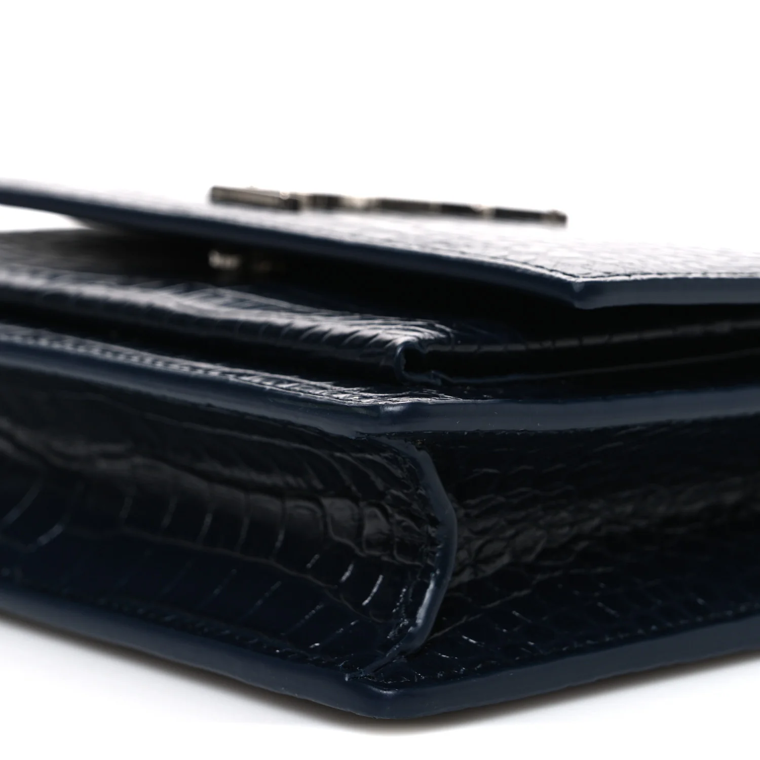 Calfskin Crocodile Embossed Monogram Sunset Chain Wallet New Cobalt - Top Club