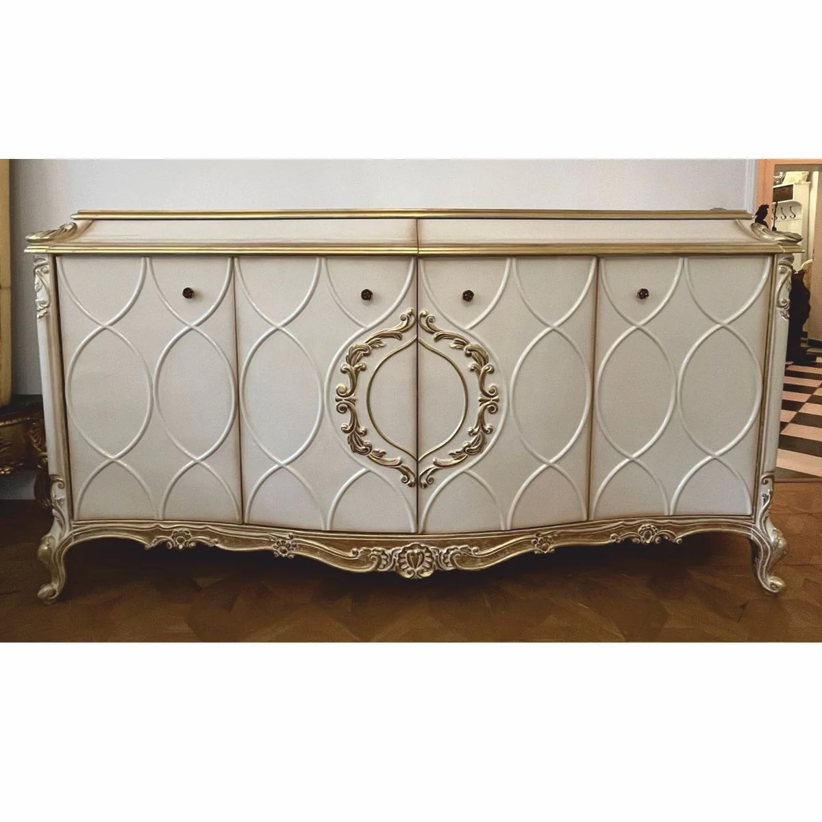 Luxury Baroque Sideboard White / Antique Gold 254 cm - Baroque Furniture