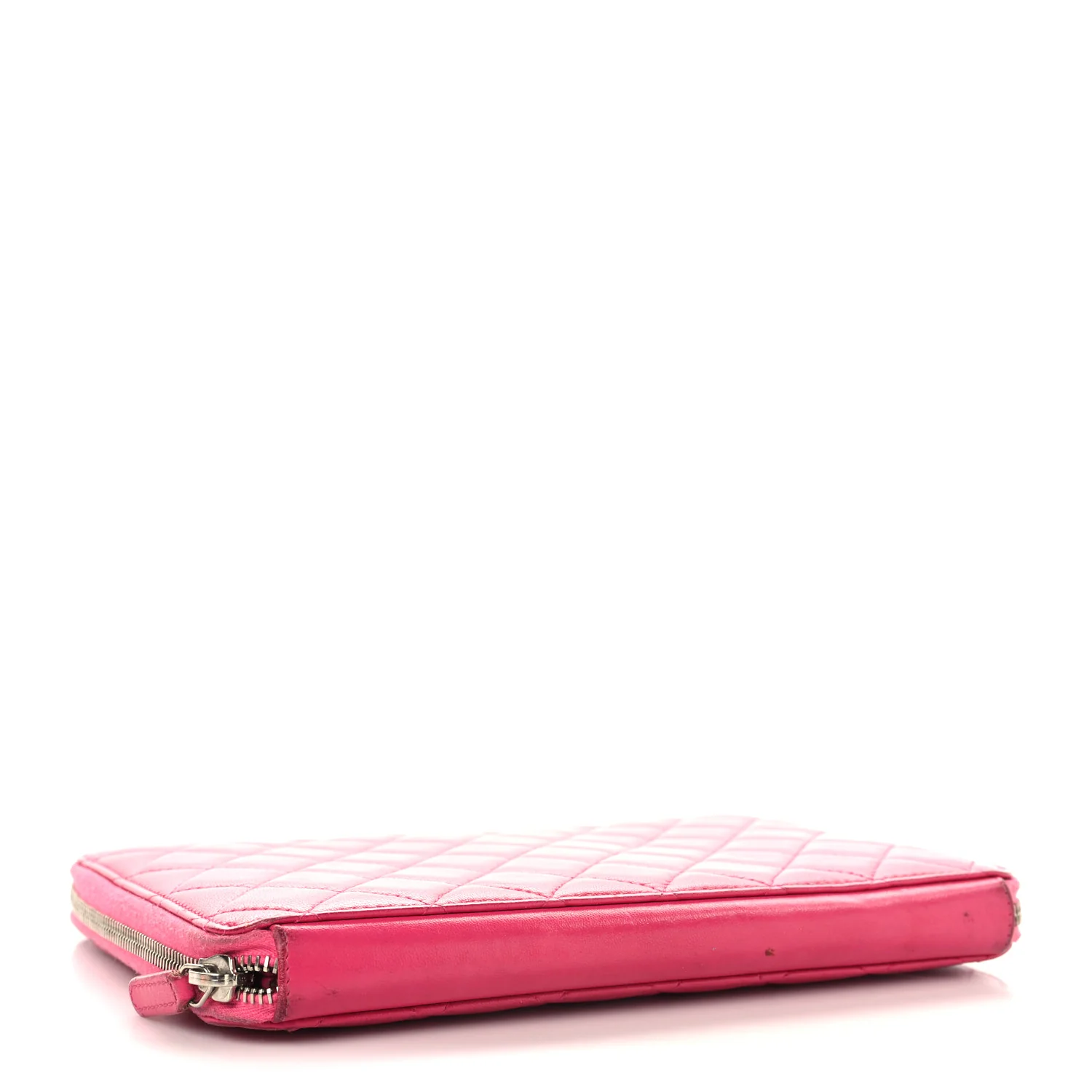 Lambskin Quilted Large Zip Around Organizer Wallet Pink - Top Club