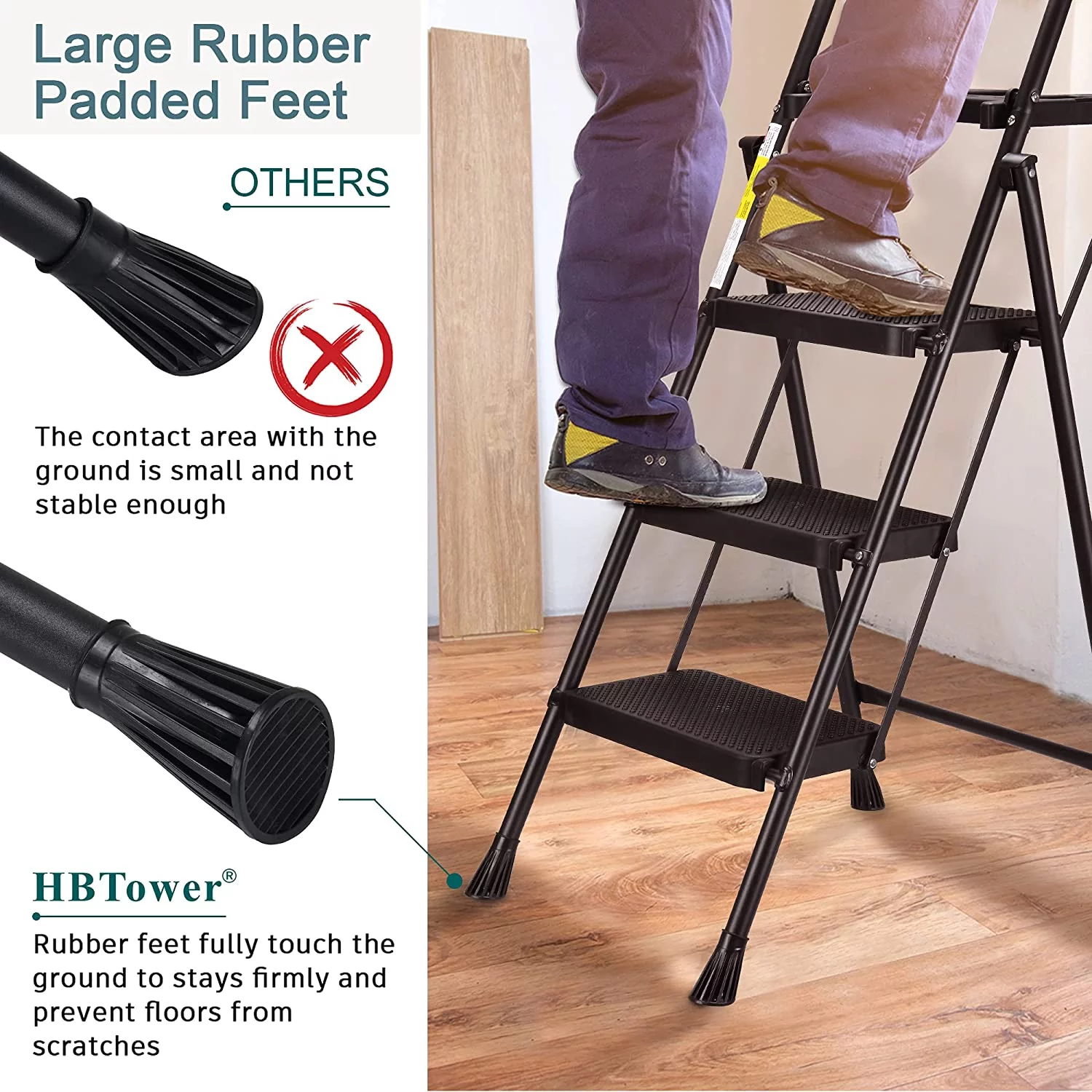 4 Step Ladder with Tool Tray, Folding Step Stool with Wide Non-Slip Pedal and Comfort Handgrip for Household and Office