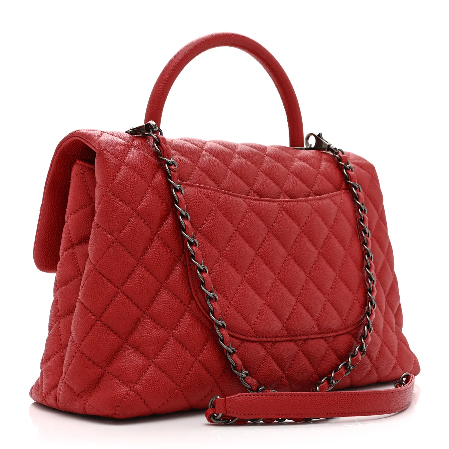 Caviar Quilted Medium Coco Handle Flap Red - Top Club